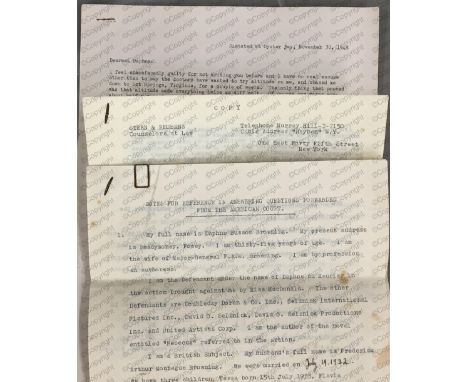 Daphne du Maurier: (1907 - 1989) British Author, typescript notes from Macdonald v Du Maurier trial, entitled 'Notes for refe