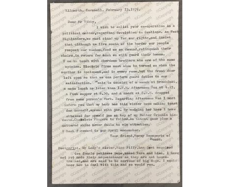 "As West Highlanders, we must stand up for our rights...", Daphne du Maurier: (1907 - 1989) British Author, typescript letter