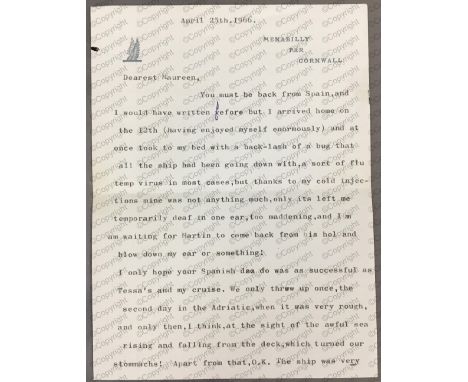 "I do hope your Spanish do was as successful as Tessa's and my cruise. We only threw up once...", Daphne du Maurier: (1907 - 