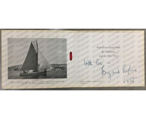 Daphne du Maurier: (1907-1989) British Author, vintage signed and inscribed Christmas greetings card, Royal Fowey Yacht Club 