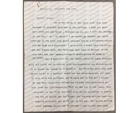 Daphne du Maurier: (1907 - 1989) British Author, T.L.S. 'Daphne', Menabilly, 4th December 1967, two page letter, to Grace her