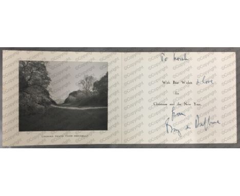 Daphne du Maurier: (1907-1989) British Author, vintage signed and inscribed Christmas greetings card, with a black and white 