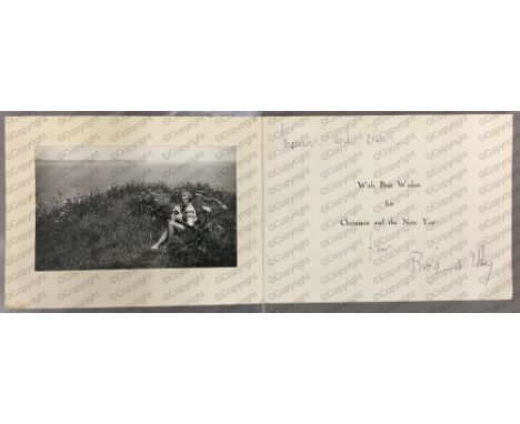 Daphne du Maurier: (1907 - 1989) British Author, vintage signed and inscribed Christmas greetings card, with black and white 