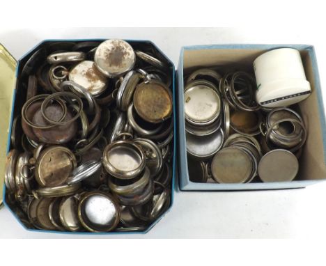 Collection of pocket watch cases and case spares to include chrome, nickel and gun metal examples