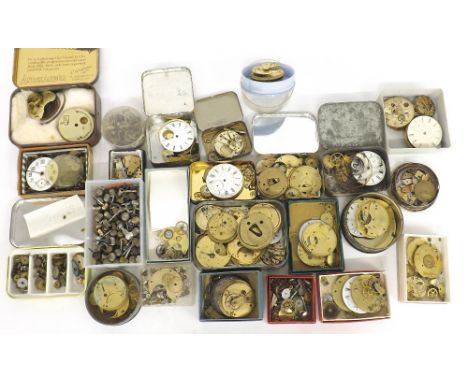 Pocket watch spares to include movement parts, balance wheels, balance cocks, bows, winders etc