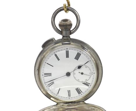 Swiss silver (0,935) quarter repeating hunter pocket watch, unsigned lever set gilt frosted lever movement with hammers strik