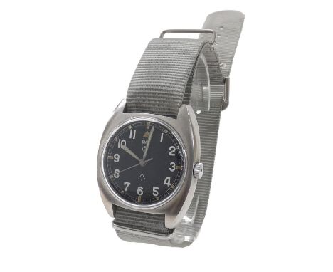 CWC W10 Military stainless steel gentleman's wristwatch, black dial with Military arrow, Arabic numerals, baton and dot hour 