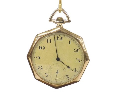 14k octagonal lever dress pocket watch, 49.4gm, 44mm (at fault) 