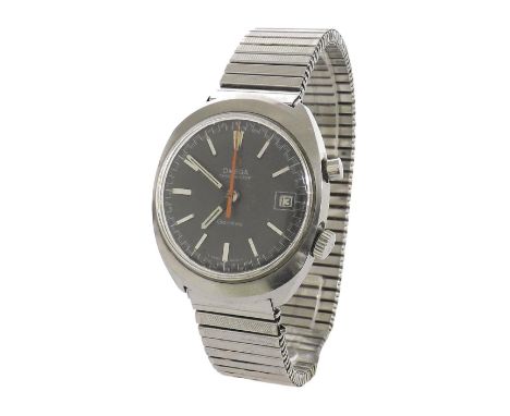 Omega Geneve Chronostop stainless steel gentleman's bracelet watch, circa 1969, ref. 146.010, circular grey dial with orange 