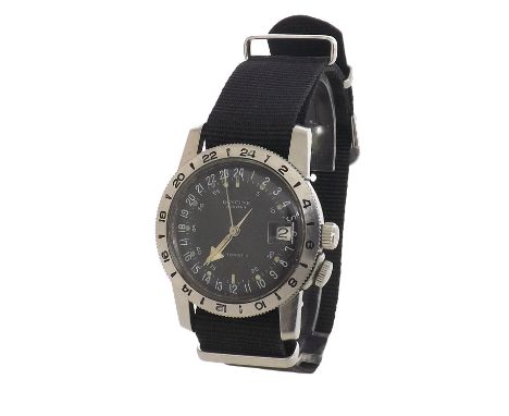 Glycine Airman automatic stainless steel gentleman's wristwatch, circa 1960s, rotating Arabic twenty-four hour bezel, the bla