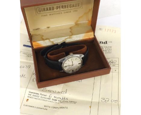 Girard-Perregaux Gyromatic Chronometer HF automatic stainless steel gentleman's wristwatch, circular silvered dial with baton