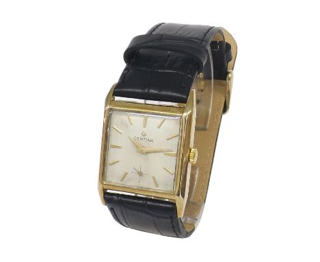 Certina 9ct gentleman's wristwatch, square silvered dial with baton markers and subsidiary seconds, signed cal. 23-20 17 jewe