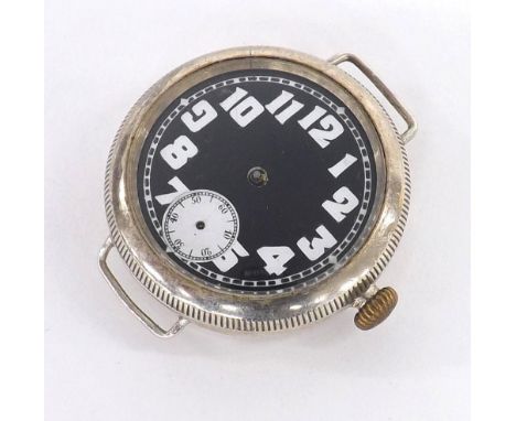 Rolex Officer's Trench wire-lug gentleman's wristwatch, circular black dial with bold white Arabic numerals, outer minute tra