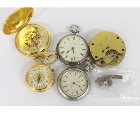 Silver fusee lever pocket watch, London 1887, signed W.B Aitchison, Edinburgh, engraved case, 42mm; together with a Waterbury