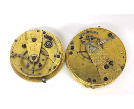 Jon Henry Browne, London fusee lever pocket watch movement, no. 158, with foliate engraved balance cock, compensated balance 