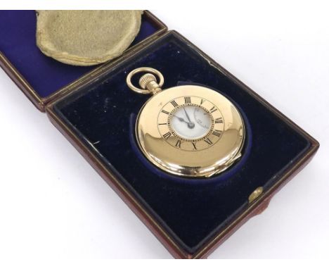 J.W Benson 9ct half hunter lever pocket watch, Birmingham 1926, Swiss 17 jewel movement, signed dial with Roman numerals and 