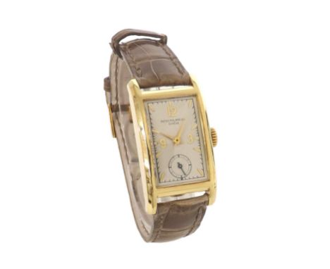 Patek Philippe 18ct rectangular gentleman's wristwatch, case no. 616049, the silvered dial with applied Arabic numerals, gold