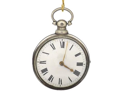 English silver verge pair cased pocket watch, Birmingham 1842, the fusee movement signed Snow & Son, Birstwith, no. 2824, wit