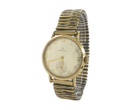 Zenith 9ct gentleman's wristwatch, London 1964, silvered dial with Arabic numerals and subsidiary seconds, 17 jewel movement,