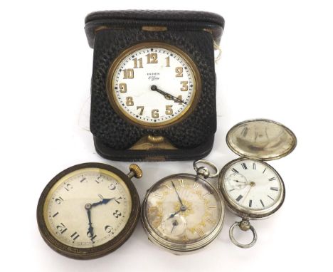 Silver fusee lever pocket signed Galloway Bros, Leeds, 54mm; another silver fusee lever hunter pocket watch, Buren cased trav