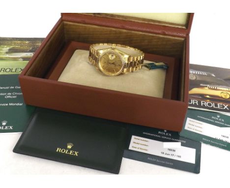 Rolex Oyster Perpetual Day-Date Superlative Chronometer 18ct gentleman's bracelet watch, ref. 18038, circa 1981, serial no. 7