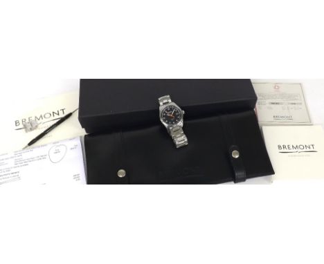 Bremont Airco Mach 1 automatic stainless steel gentleman's bracelet watch, circa 2017, black dial with Arabic numerals, sweep