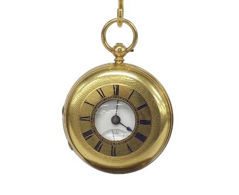 Victorian 18ct half hunter fusee lever pocket watch, London 1866, signed Aldred & Sons, Yarnmouth, no. 32375, the dial with R