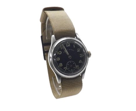 Revue-Sport Deutsches Heer (German Army) stainless steel gentleman's wristwatch, signed circular black dial with Arabic numer