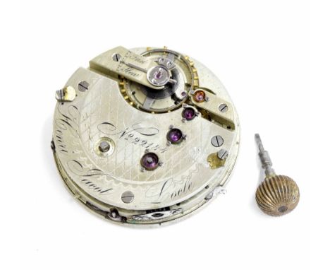 Henry Jacot split seconds pocket watch movement, no. 22144, with dial, 44mm 