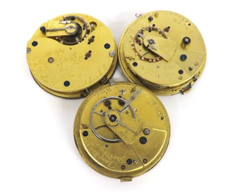 Fusee lever pocket watch movement, signed Brock, George Street, Portman Square, London, no. 1808; another fusee lever pocket 