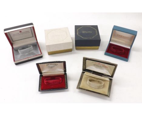 Bulova watch box; together with two Bulova outer watch box covers, two Hamilton watch boxes and an Eterna watch box (6)
