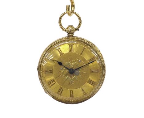 Victorian small 18ct fusee lever pocket watch, London 1859, movement signed Gilbert & Son, Belfast, no. 2499, the foliate eng