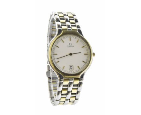 Omega bi-colour gentleman's bracelet watch, ref. 196.0316, 396.1016, circular silvered dial with Roman numerals, baton marker