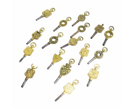 Seventeen trade pocket watch keys relating to Bristol and Clevedon (17)