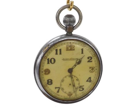 Jaeger LeCoultre WWII British Army issue nickel cased lever pocket watch, signed gilt frosted movement, cal. 467/2, signed di