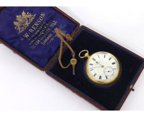 J.W. Benson 18ct lever pocket watch, London 1897, the gilt frosted three-quarter plate movement signed J.W. Benson, The Ludga