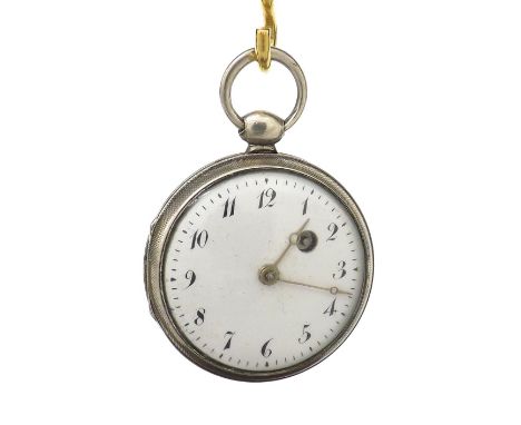 Small Continental verge white metal pocket watch, unsigned fusee gilt frosted movement with pierced balance bridge, gilt thre