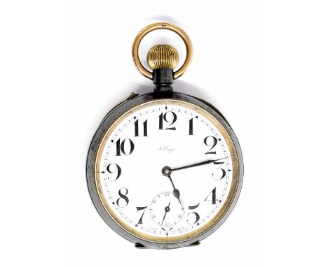 Goliath 8 days gun metal pocket watch, the dial with bold Arabic numerals and subsidiary seconds dial, 76mm