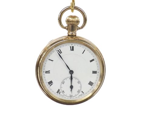 Rolex gold plated lever pocket watch, signed 15 jewel movement with compensated balance and regulator, the dial with Roman nu