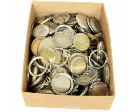 Quantity of pocket watch cases and case parts to include nickel, chrome and gun metal examples
