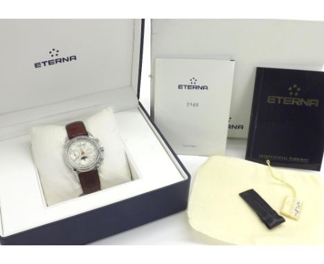 Eterna-Matic 1948 Triple Calendar Moon Phase chronograph automatic stainless steel gentleman's wristwatch, ref. 8515.41, circ