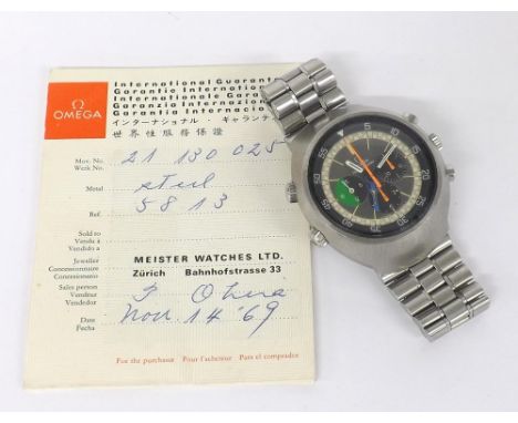 Omega Flightmaster chronograph stainless steel gentleman's bracelet watch, circa 1969/70, ref. 145.013, the grey dial with in