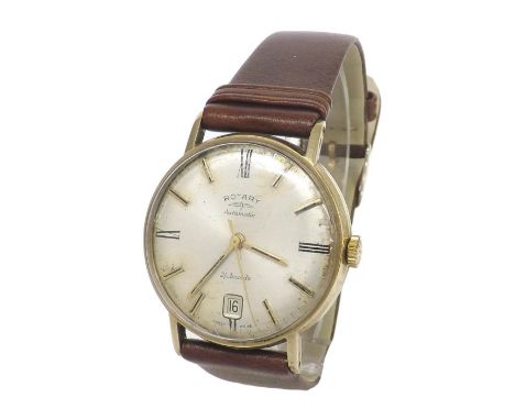 Rotary 9ct automatic gentleman's wristwatch, London 1969, circular silvered dial with baton markers, date aperture at the six