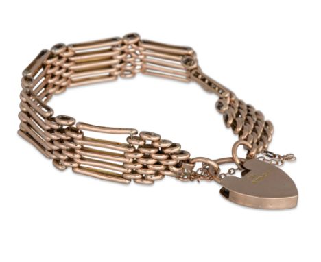 A 9CT GOLD ANTIQUE GATE BRACELET, ca 18.1 g.