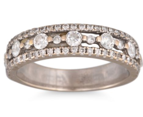 A DIAMOND HALF HOOP RING, size K, mounted in 14ct gold