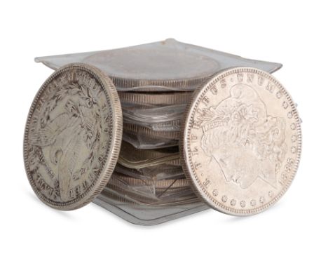 12 X AMERICAN SILVER $1 COINS, comprising 10 x Morgan 1880-1921 and 2 x Liberty 1922-1924, VF-EF (12) 330 g.
