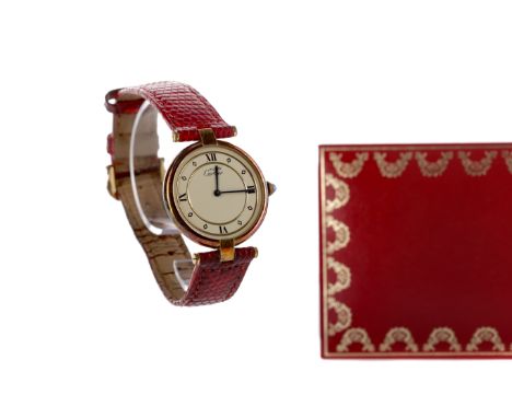 LADY'S MUST DE CARTIER SILVER VERMEIL QUARTZ WRIST WATCH, the round cream dial with Roman and diamond shaped hour markers, 29