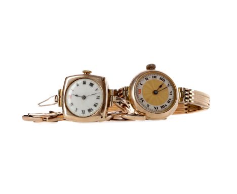 LADY'S NINE CARAT GOLD MANUAL WIND WRIST WATCH, the round gold coloured dial with Roman hour markers, outer seconds track in 