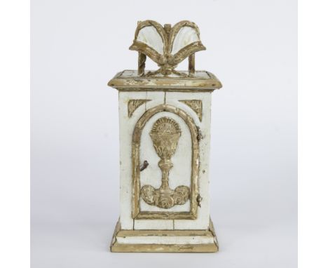 19th century small house tavern carved from wood and partly polychromed and gilded in white and gold and decorated with high 