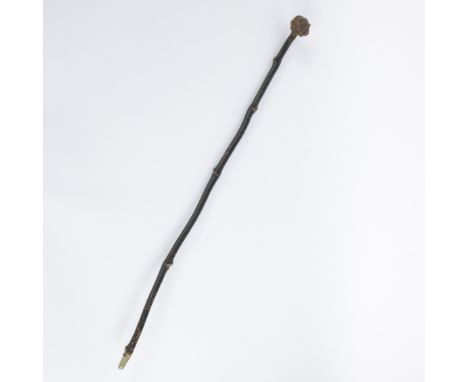19th century wooden walking stick with natural shape and characterful knob in the shape of a human head, handcrafted, with me